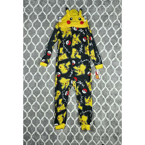 Pokemon Pajamas Boys 10/12 Yellow Black One-piece Fleece Sleepwear Pikachu